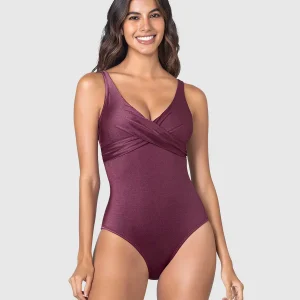 Bañador entero con compresión de abdomen y tela con brillo