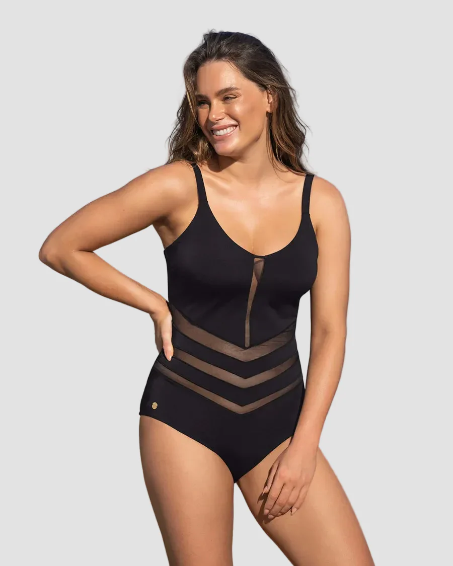 Bañador reductor con transparencias en abdomen