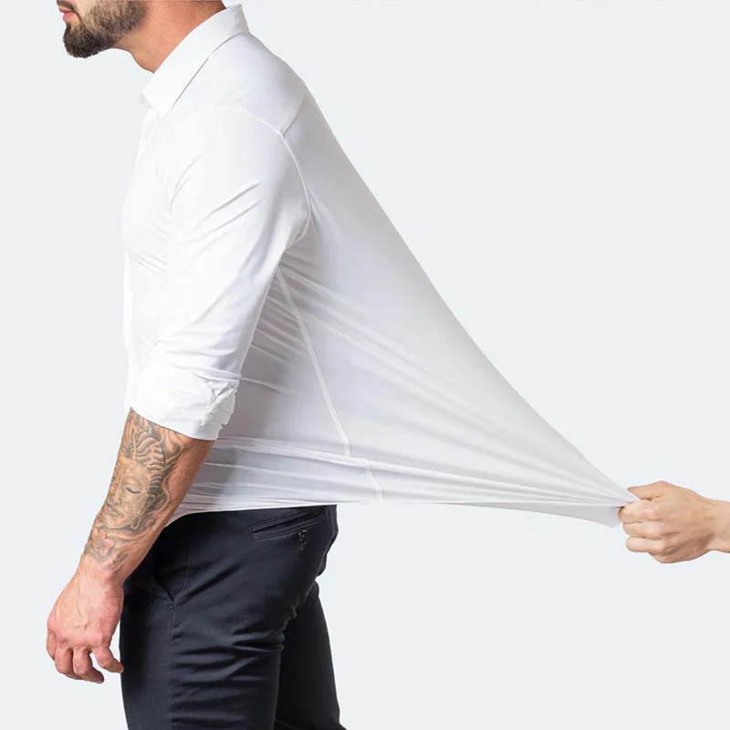 Camisa de vestir elástica para hombre de manga larga sin plancha corte regular - Imagen 4