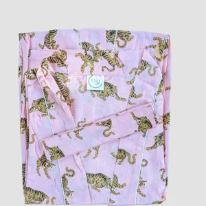 -50% Bata Rosa estampado de tigres exótica 100%algodón orgánico