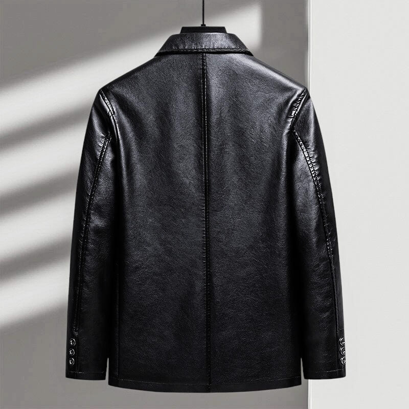 Chaqueta de Cuero Sintético para Hombre con Botones y Cuello Camisero - Imagen 4