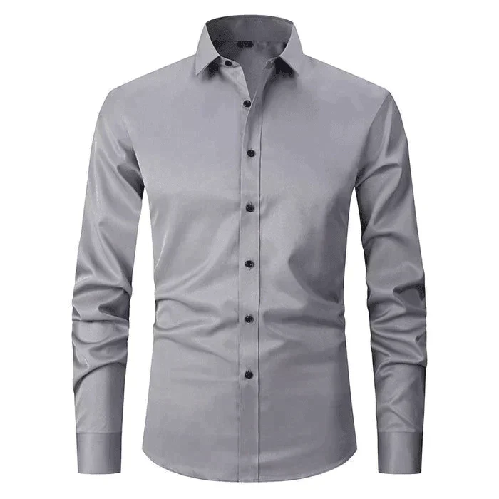 Camisa de vestir elástica para hombre de manga larga sin plancha corte regular - Imagen 9