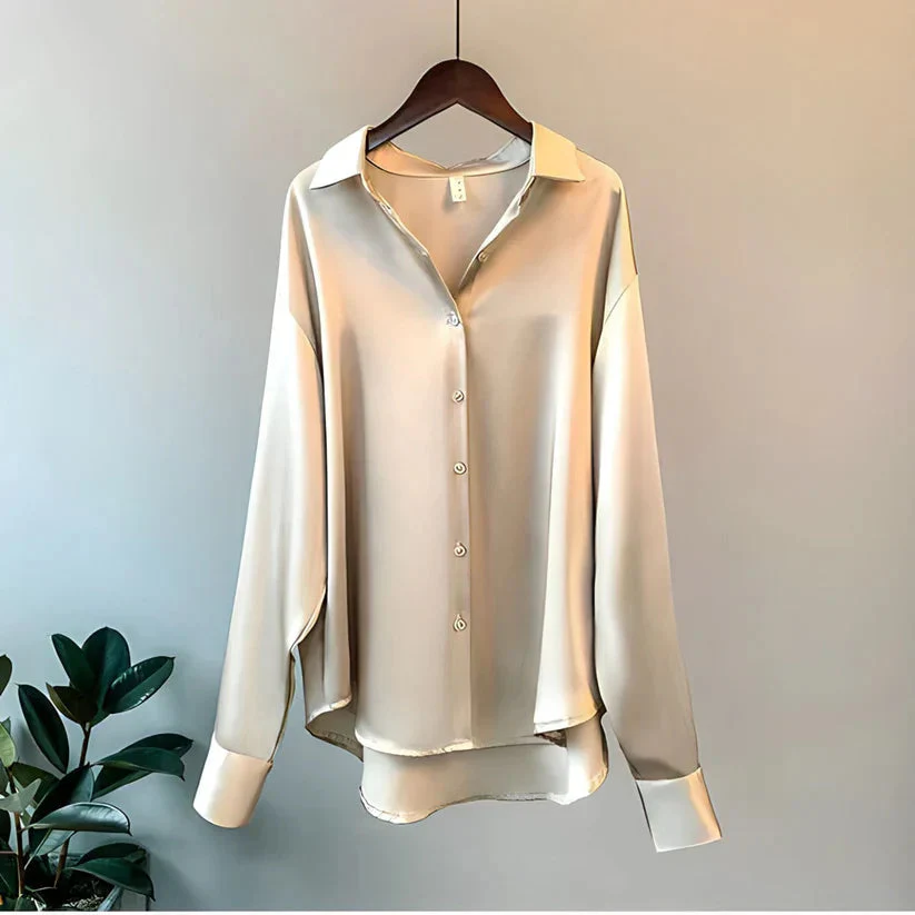 Blusa de Satén para Mujer de Manga Larga con Cuello de Solapa y Botones Frontales - Imagen 2