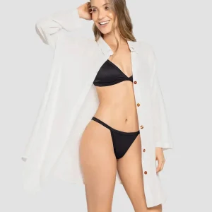 -50% Blusón playero manga larga con botones tipo carey