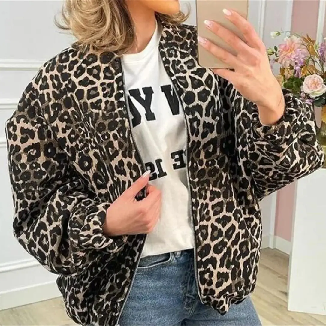 Chaqueta Bomber para Mujer con Estampado de Leopardo y Cremallera Frontal - Imagen 5