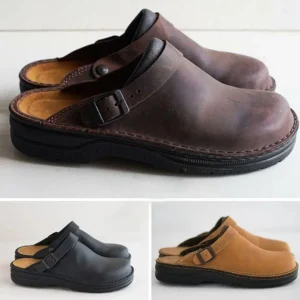 Zuecos hombre cuero premium puntera redonda hebilla ajustable confort