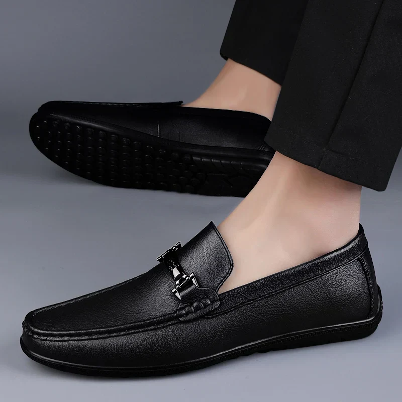 Mocasines de Cuero Genuino para Hombre Estilo Conducción con Suela de Goma Slip-On - Imagen 5