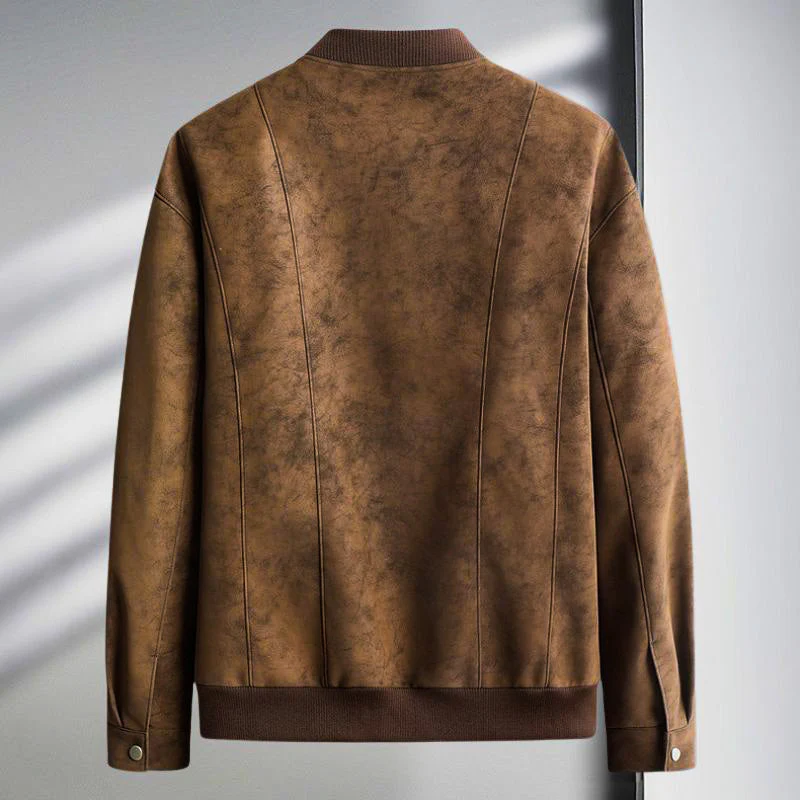 Chaqueta Bomber de Ante para Hombre con Puños Ribeteados y Corte Entallado - Imagen 4