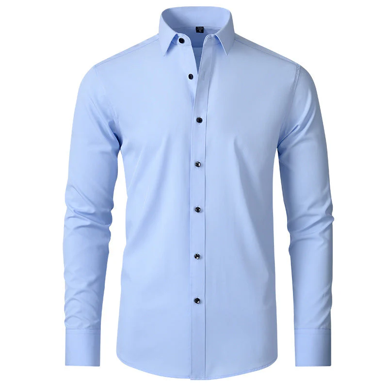 Camisa de vestir elástica para hombre de manga larga sin plancha corte regular - Imagen 8