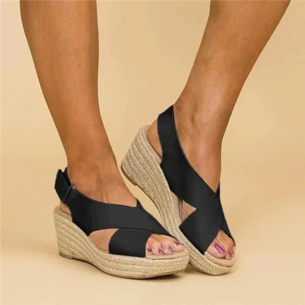 Sandalias de Cuero con Cuña Tipo Alpargata y Tiras Cruzadas para Mujer - Imagen 7