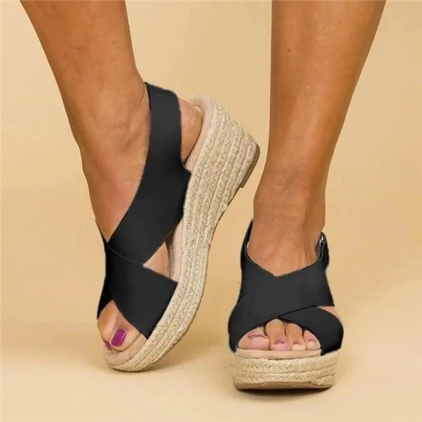 Sandalias de Cuero con Cuña Tipo Alpargata y Tiras Cruzadas para Mujer - Imagen 6