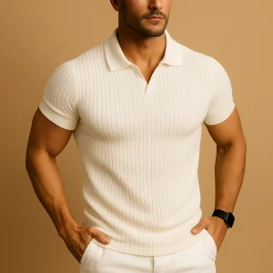 Camiseta Tipo Polo de Punto para Hombre de Algodón y Poliéster con Cuello Vuelto